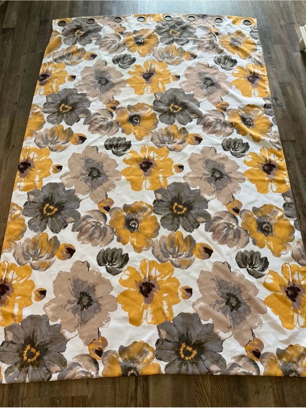 Floral Grommet Curtain Panel in Mustard, Gray & Taupe